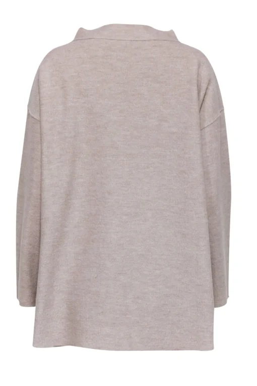 Eileen Fisher - Beige Textured Funnel Neck Wool Sweater Sz L