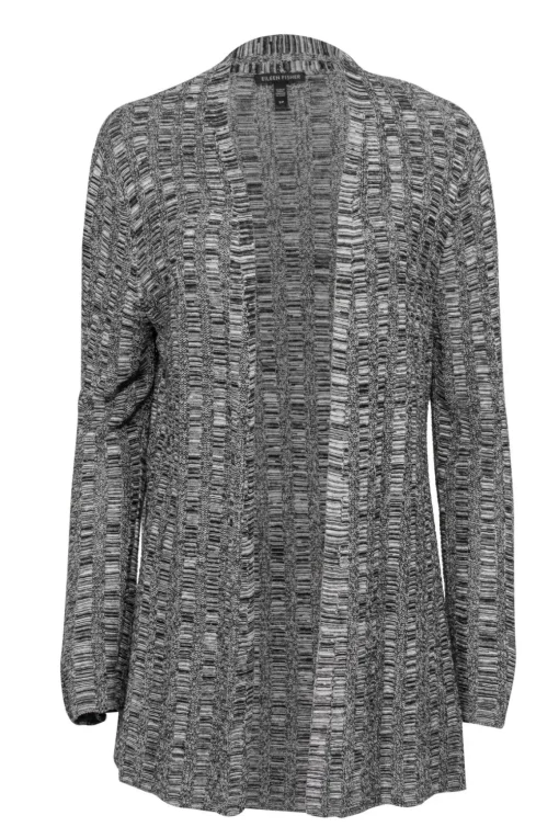 Eileen Fisher - Black & Grey Blend Open Knit Cardigan Sz S