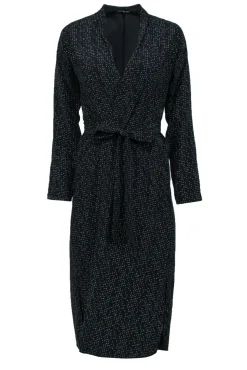 Eileen Fisher - Black & White Polka Dot Printed Tie Belt Kimono Sz XXS