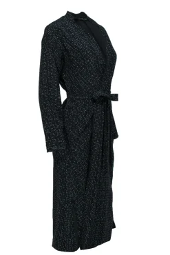 Eileen Fisher - Black & White Polka Dot Printed Tie Belt Kimono Sz XXS