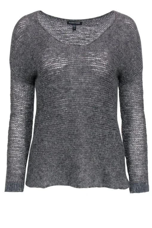 Eileen Fisher - Grey Metallic Knit Sweater Sz XS