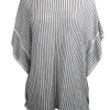 Eileen Fisher - Ivory & Black Striped Knit Short Sleeve Top Sz XL
