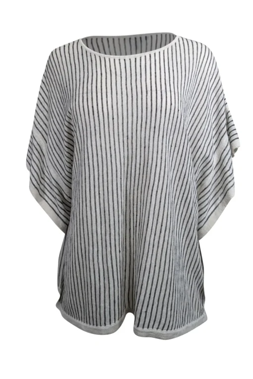 Eileen Fisher - Ivory & Black Striped Knit Short Sleeve Top Sz XL