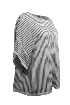 Eileen Fisher - Ivory & Black Striped Knit Short Sleeve Top Sz XL