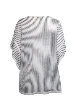 Eileen Fisher - Ivory & Black Striped Knit Short Sleeve Top Sz XL