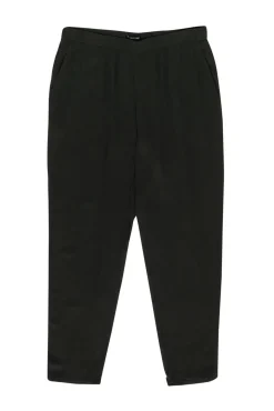 Eileen Fisher - Olive Silk Straight Leg “Georgette” Pants Sz M