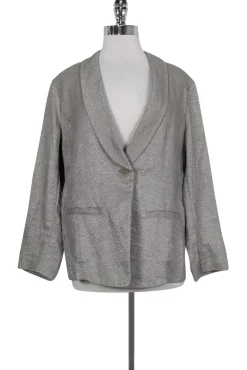 Eileen Fisher - Silver Linen Shawl Collar Jacket Sz M