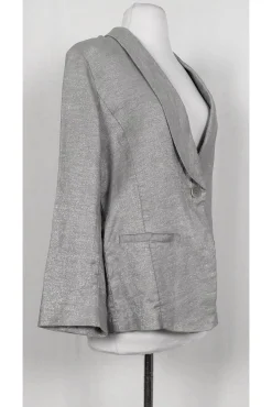 Eileen Fisher - Silver Linen Shawl Collar Jacket Sz M