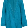 Eileen Fisher - Teal Linen Blend Blazer with Single Button & Pockets Sz XL