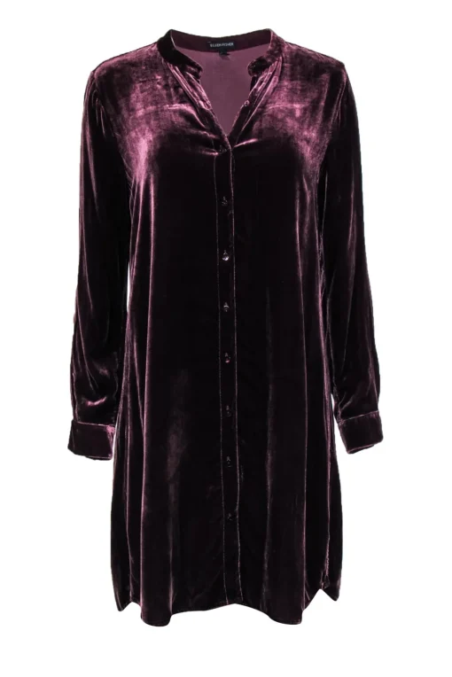 Eileen Fisher - Wine Velvet Dress w/ Front Buttons Sz S