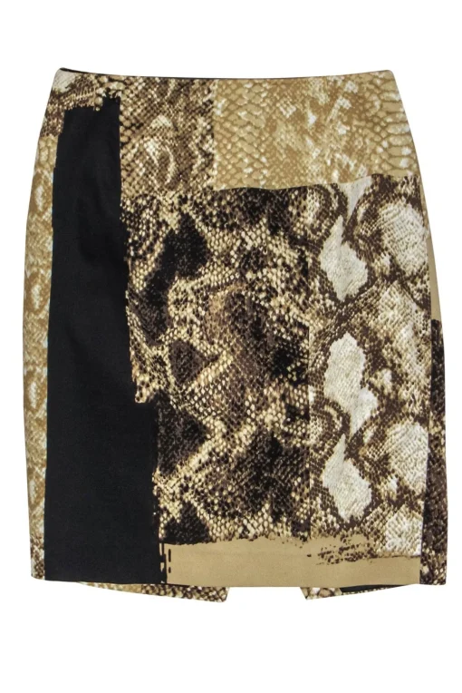 Elie Tahari - Beige & Brown Python Printed Pencil Skirt Sz 2