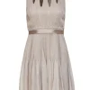 Elie Tahari - Beige Accordion Printed Silk A-Line Dress w/ Cutouts Sz 2