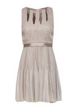 Elie Tahari - Beige Accordion Printed Silk A-Line Dress w/ Cutouts Sz 2