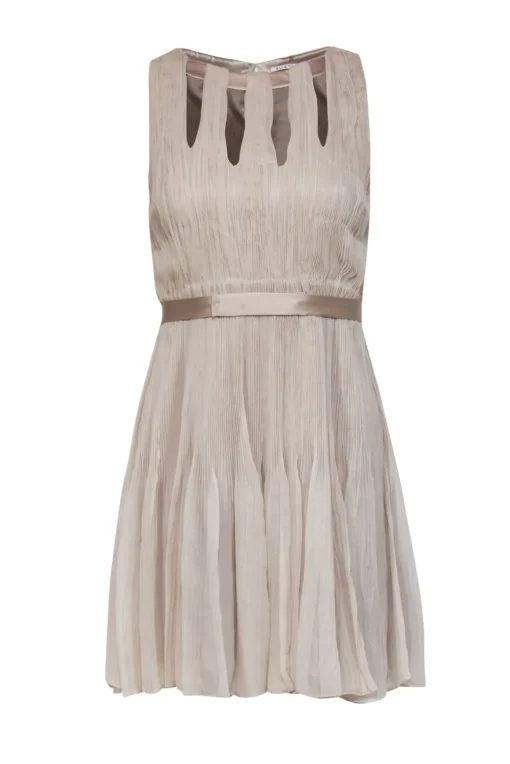 Elie Tahari - Beige Accordion Printed Silk A-Line Dress w/ Cutouts Sz 2