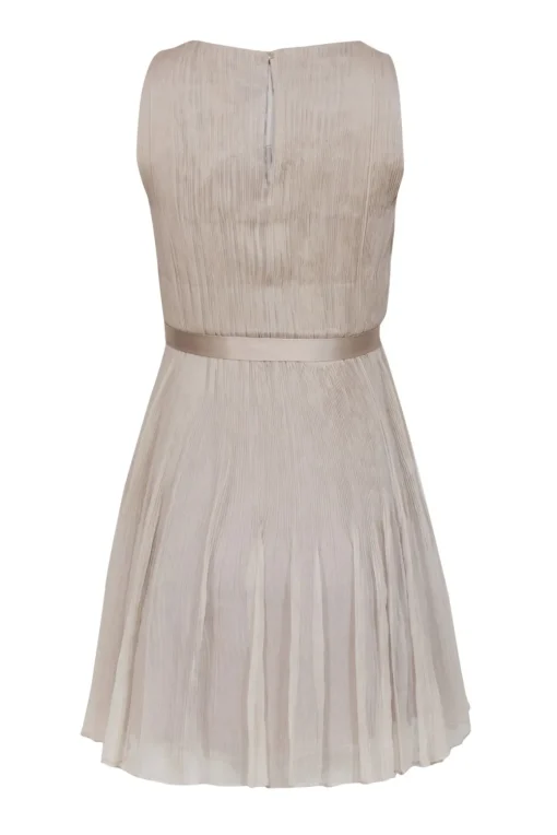 Elie Tahari - Beige Accordion Printed Silk A-Line Dress w/ Cutouts Sz 2