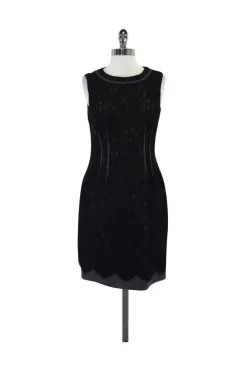 Elie Tahari - Black & Grey Lace Overlay Sleeveless Dress Sz 4