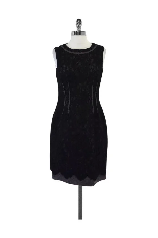 Elie Tahari - Black & Grey Lace Overlay Sleeveless Dress Sz 4