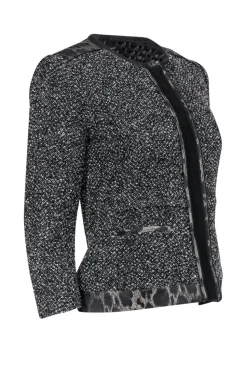 Elie Tahari - Black & Grey Tweed & Leopard Print Jacket Sz 2