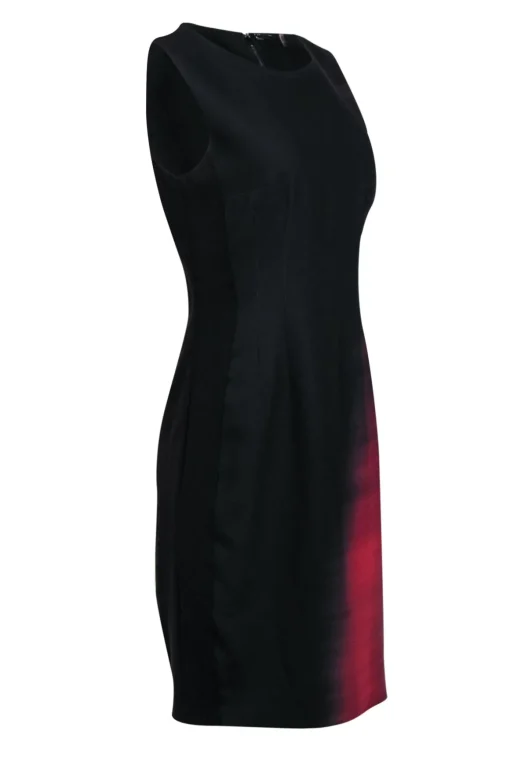 Elie Tahari - Black & Red Ombre Printed Sleeveless Sheath Dress Sz 8