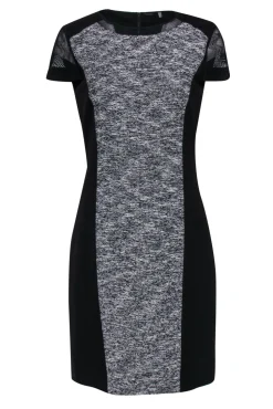 Elie Tahari - Black & White Textured Panel Design w/ Mesh Sleeve Dress Sz 6