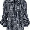Elie Tahari - Black & White Print Blouse w/ Neck Tie Detail Sz M