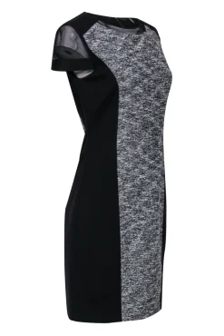 Elie Tahari - Black & White Textured Panel Design w/ Mesh Sleeve Dress Sz 6