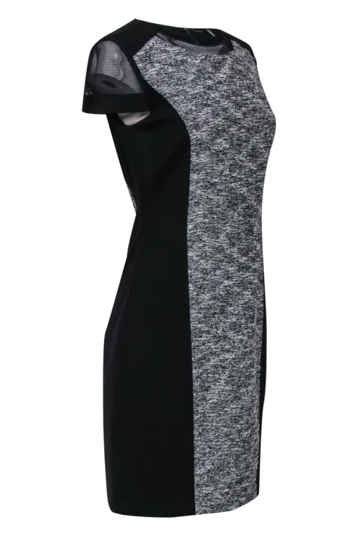 Elie Tahari - Black & White Textured Panel Design w/ Mesh Sleeve Dress Sz 6