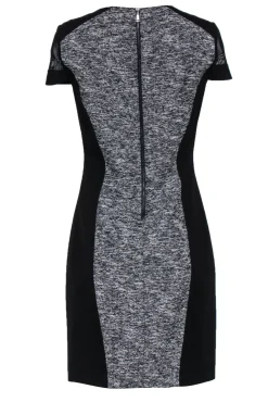 Elie Tahari - Black & White Textured Panel Design w/ Mesh Sleeve Dress Sz 6