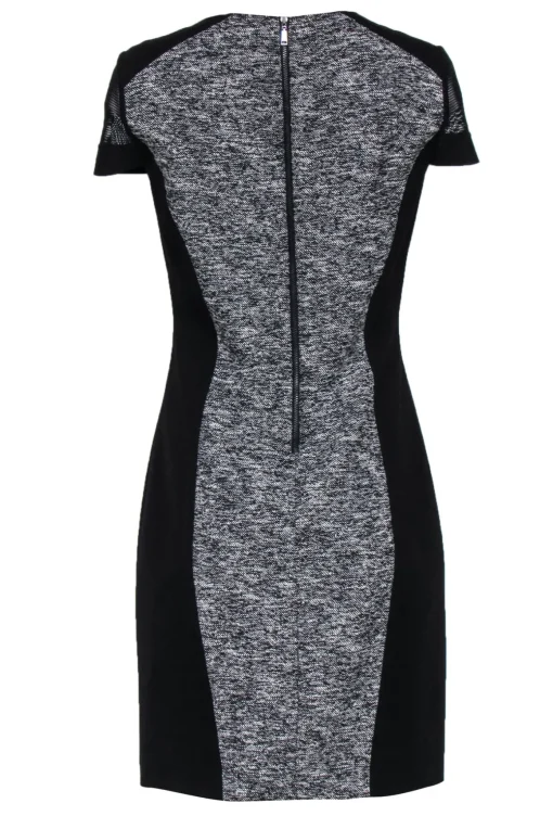 Elie Tahari - Black & White Textured Panel Design w/ Mesh Sleeve Dress Sz 6
