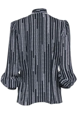 Elie Tahari - Black & White Print Blouse w/ Neck Tie Detail Sz M