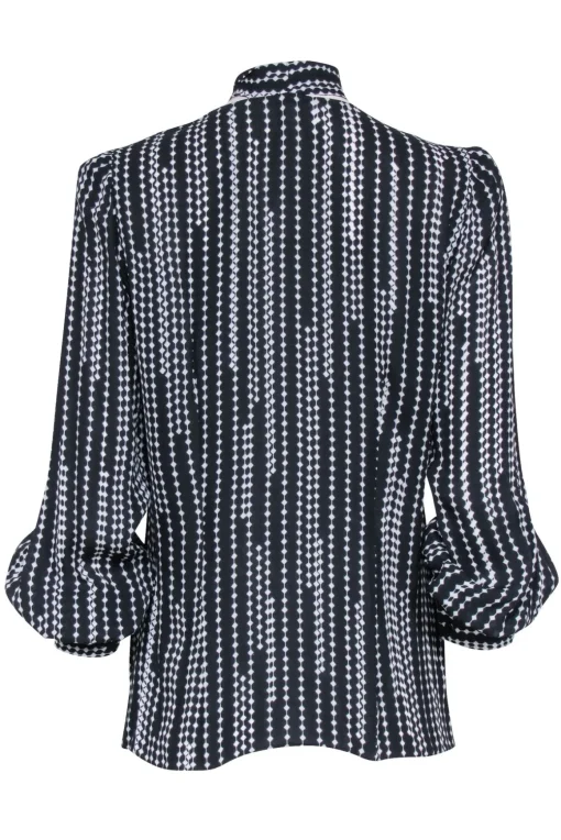 Elie Tahari - Black & White Print Blouse w/ Neck Tie Detail Sz M