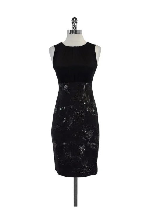 Elie Tahari - Black Jacquard Sleeveless Dress Sz 2