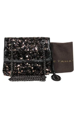 Elie Tahari - Black Leather Crossbody w/ Brown Sequins