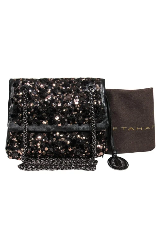 Elie Tahari - Black Leather Crossbody w/ Brown Sequins