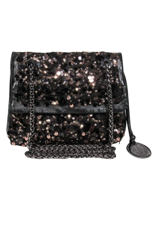 Elie Tahari - Black Leather Crossbody w/ Brown Sequins