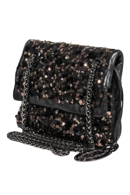 Elie Tahari - Black Leather Crossbody w/ Brown Sequins
