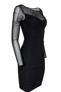 Elie Tahari - Black Pintucked Bodycon Dress Sz 2