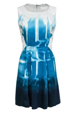 Elie Tahari - Blue Ombre Swirl Printed A-Line Dress Sz 10
