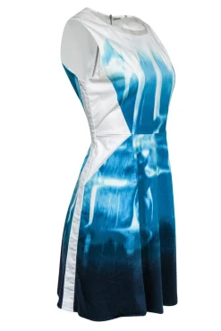 Elie Tahari - Blue Ombre Swirl Printed A-Line Dress Sz 10