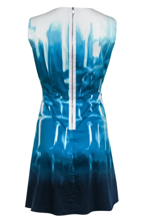 Elie Tahari - Blue Ombre Swirl Printed A-Line Dress Sz 10
