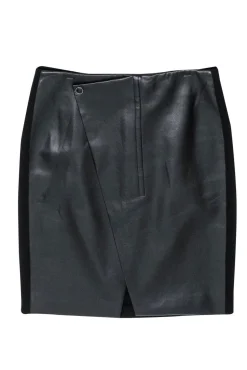 Elie Tahari - Faux Leather Asymmetric Wrap Pencil Skirt Sz 14