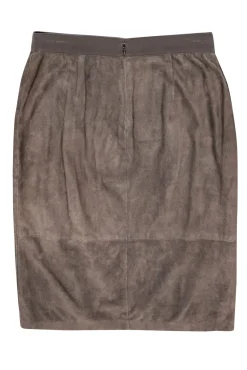 Elie Tahari - Grey Suede Pencil Skirt w/ Stitched Trim Sz M