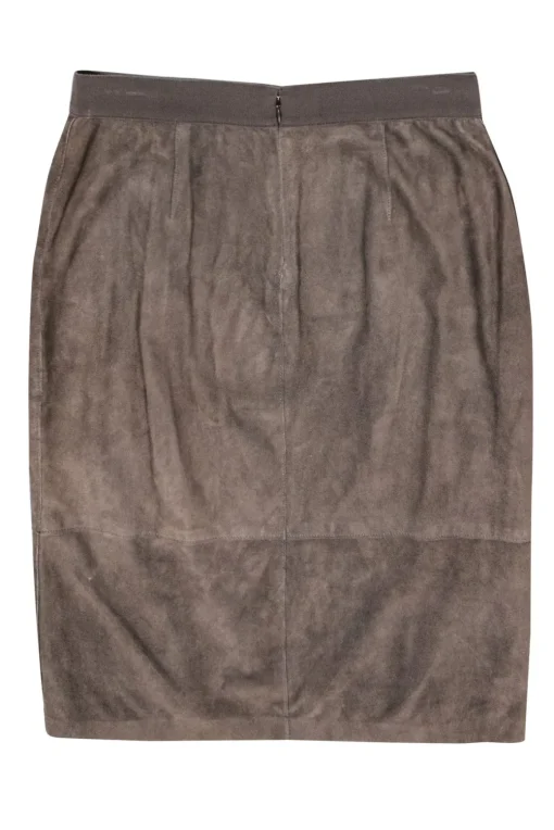 Elie Tahari - Grey Suede Pencil Skirt w/ Stitched Trim Sz M