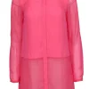 Elie Tahari - Hot Pink Button-Up Silk Blouse w/ Sheer Hem & Sleeves Sz XS