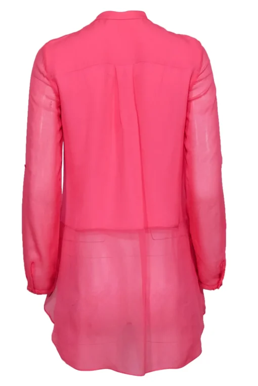 Elie Tahari - Hot Pink Button-Up Silk Blouse w/ Sheer Hem & Sleeves Sz XS