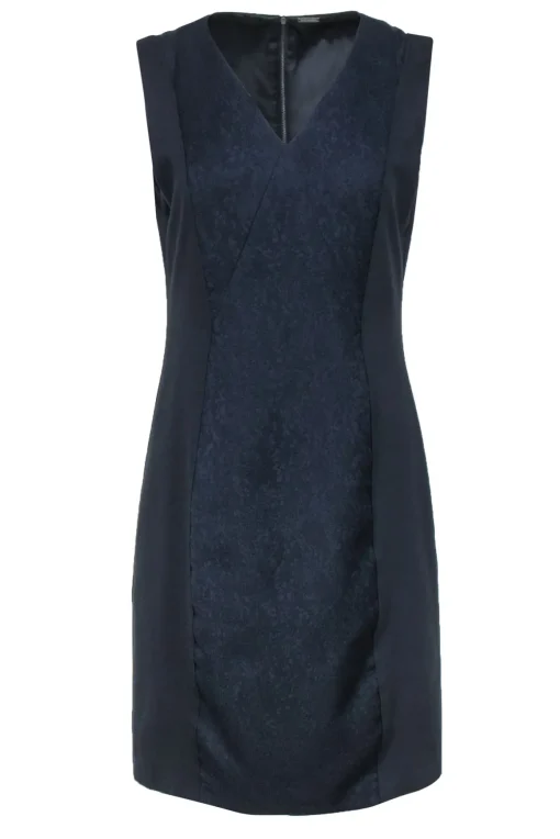 Elie Tahari - Navy & Black Textured Front Sheath Dress Sz 8