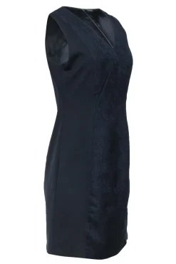 Elie Tahari - Navy & Black Textured Front Sheath Dress Sz 8
