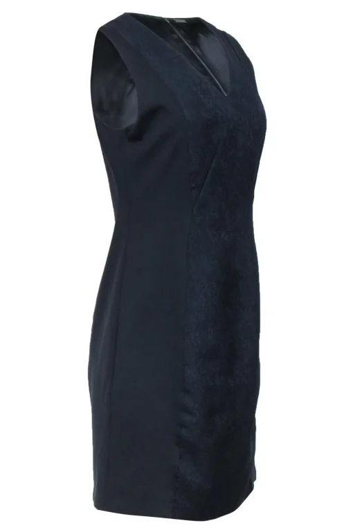 Elie Tahari - Navy & Black Textured Front Sheath Dress Sz 8