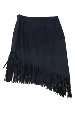 Elie Tahari - Navy Lamb Leather Fringe Skirt Sz 6
