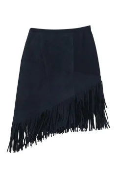 Elie Tahari - Navy Lamb Leather Fringe Skirt Sz 6